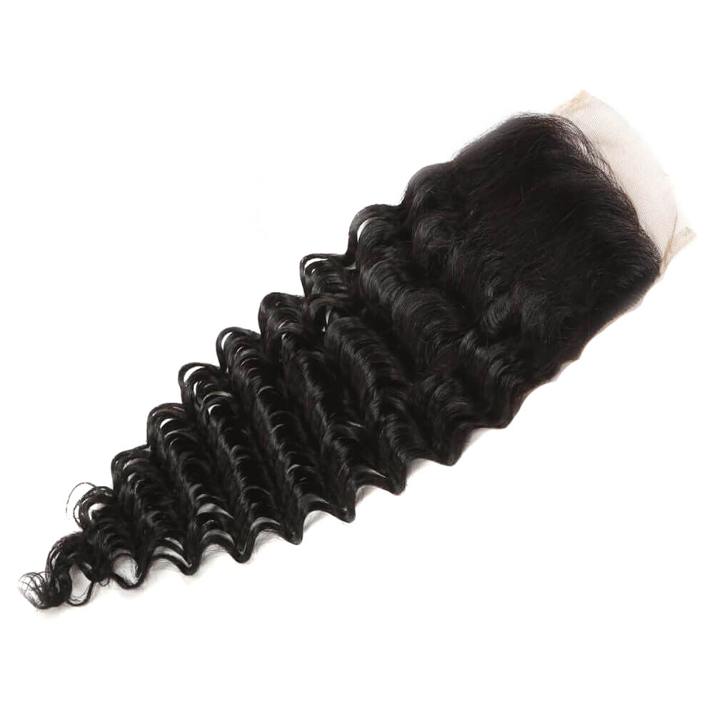QVR Virgin Human Hair 4*4 Deep Wave Closure Natural Color