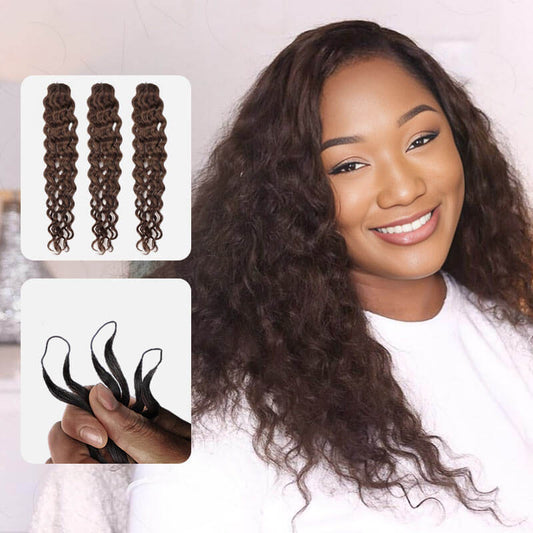 QVR Deep Brown #2 Water Wave Soft Feather Crochet Braids Human Hair Extensions