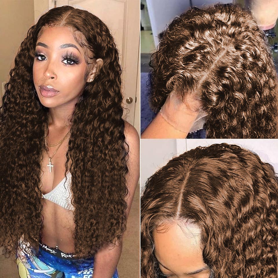 Chestnut Dark Brown Color HD Lace 5x5 Lace Closure Wigs Deep Wave Glueless Wig Pre Plucked 180% Density