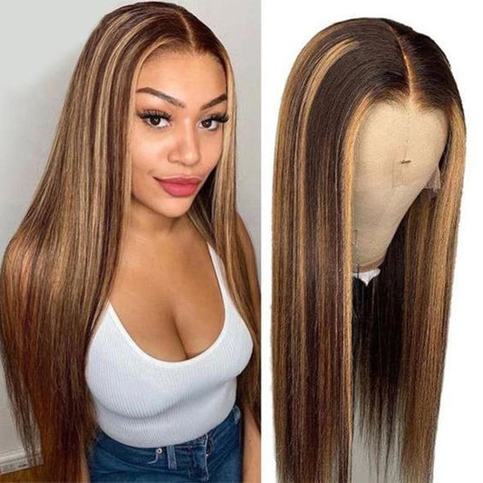 QVR Straight Highlight Wigs Human Hair Orange Color Wigs T Lace Burgundy Wig 180% Density 13x4x1 Lace