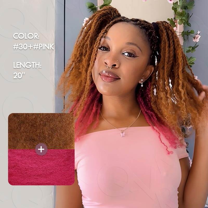 QVR Highlight Two Colors #30+#Pink Afro Kinky Bulk Human Hair For Braiding DreadLock