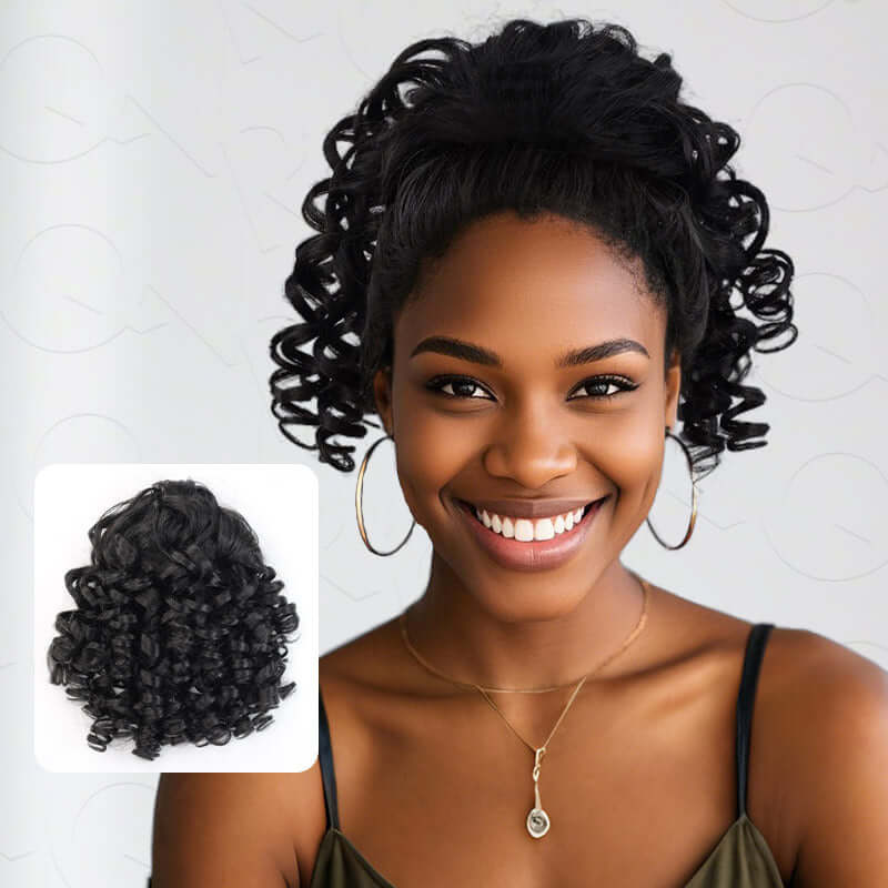 Flash Sale|QVR Drawstring Ponytail Extension Bouncy Curl Human Hair