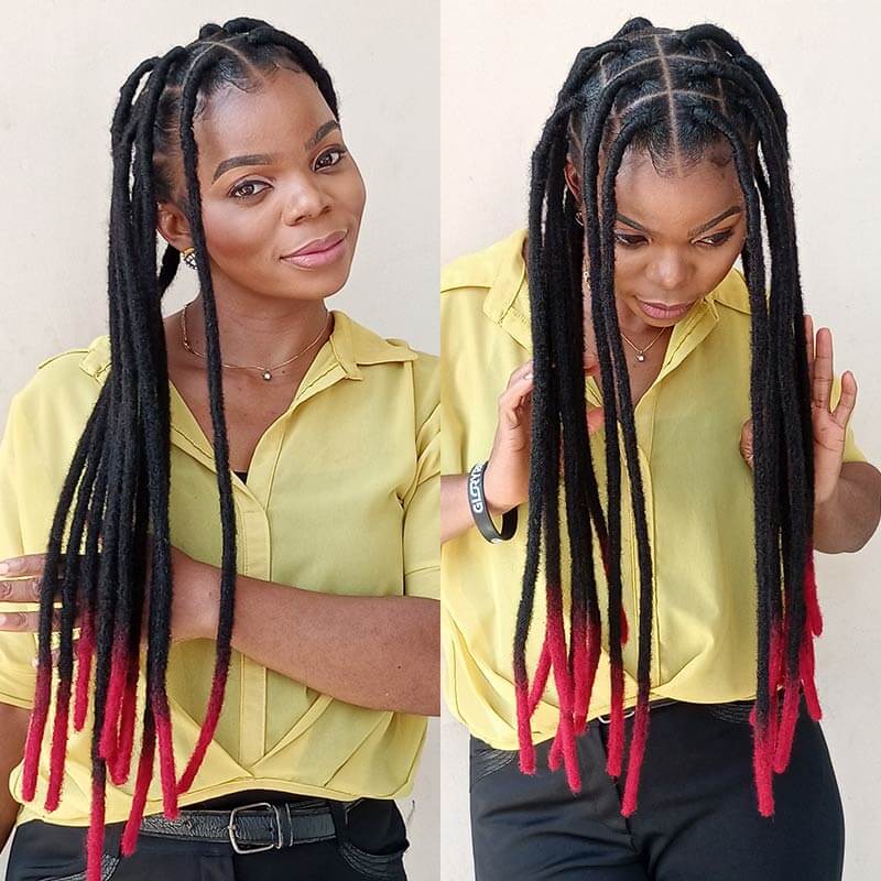 QVR Ombre T1B/Red Dreadlock Loc Extensions Virgin Human Hair Dreadlocks Braid