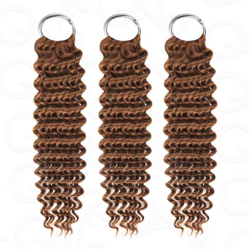 QVR Auburn Brown #30 Crochet Hair Deep Wave Machine Made Feather Human Hair Extension