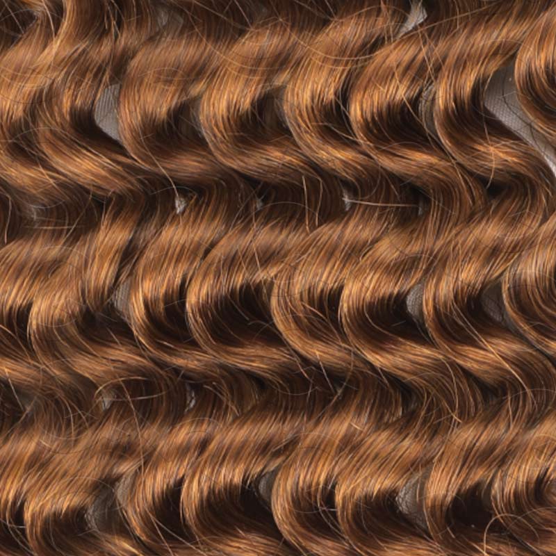 QVR Auburn Brown #30 Crochet Hair Deep Wave Machine Made Feather Human Hair Extension