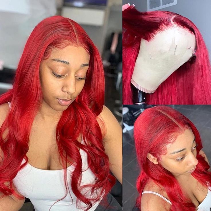 Red Color 13x6 Body Wave Hair Wig HD Lace Front Wigs Human Hair Pre Plucked With Baby Hair Glueless Wigs