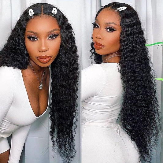 QVR Deep Wave Glueless Wig Brazilian Curly Human Hair Wigs Pre Plucked With Baby Hair 13x6 13x4 Lace Frontal