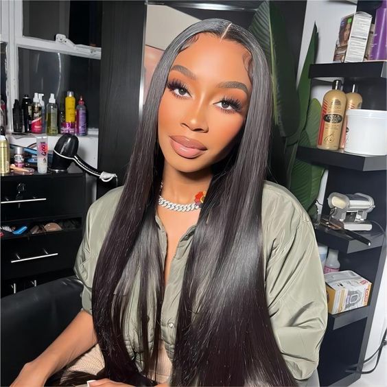 QVR Straight GlueLess Wig HD Lace Frontal Virgin Hair Wigs Lace Closure Wig Pre Plucked With Baby Hair Wigs 250% Density