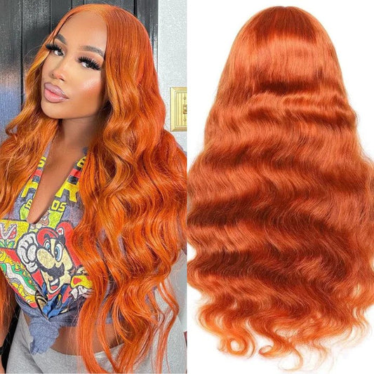 QVR Ginger Orange Body Wave Wigs Brazilian Virgin Hair 4x4 Lace Closure Wigs Pre Plucked with Baby Hair