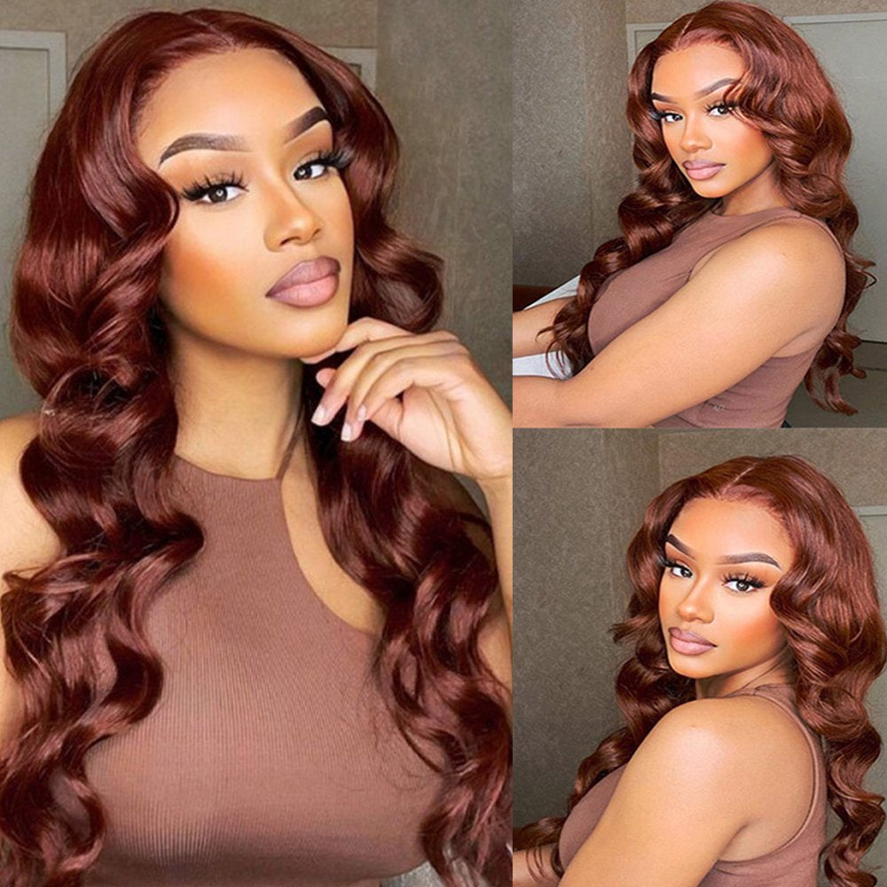 QVR Reddish Brown 13x4 Lace Body Wave Wig 4x4 Lace Human Hair Wigs
