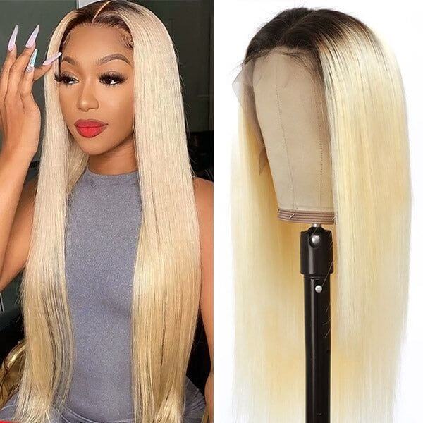 QVR 1B/613 Color 13x4 Transparent Lace Front Wigs Ombre Color Wigs Straight Human Hair Wigs