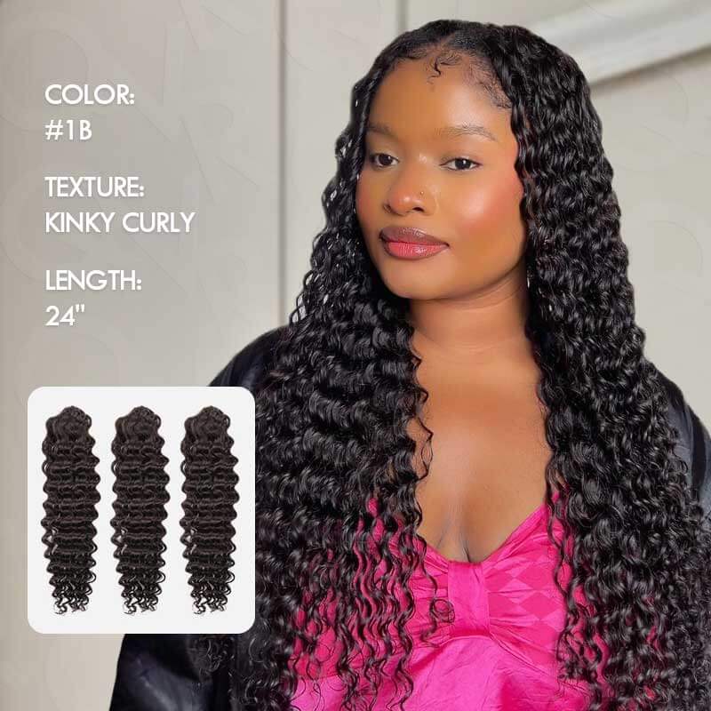 QVR Soft Kinky Curly Feather Crochet Braid Natural Black Wavy Human Hair Extensions