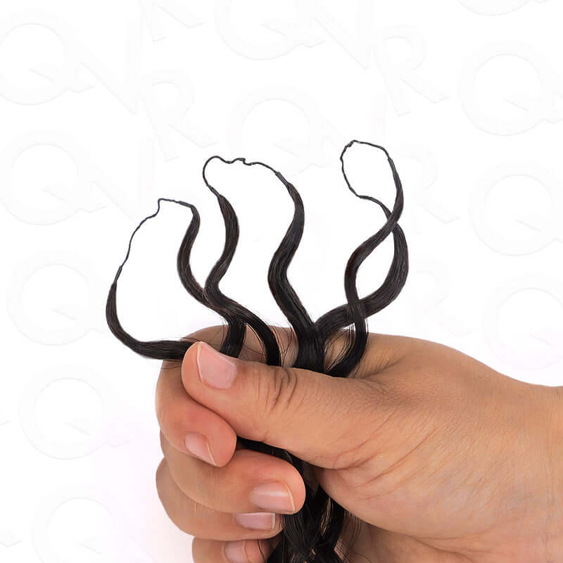 QVR Natural Black Small Kinky Curly Machine Made Feather Crochet Human Hair Extension