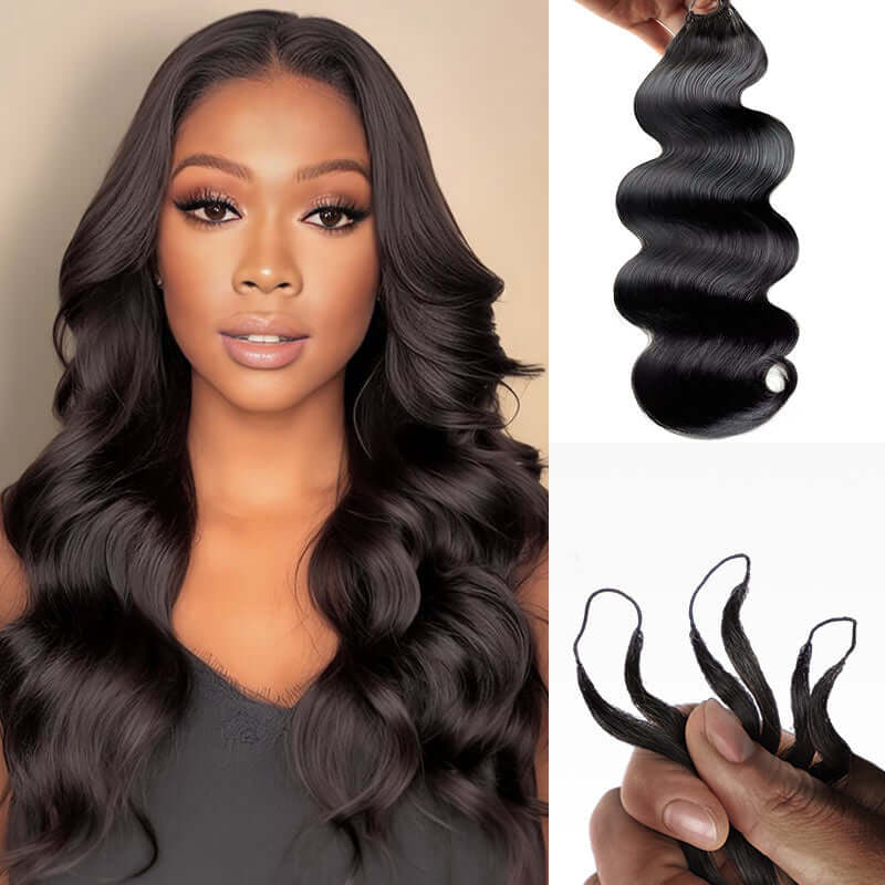 QVR 1 Pack Handmade Feather Crochet Braid Natural Black Human Hair Extensions