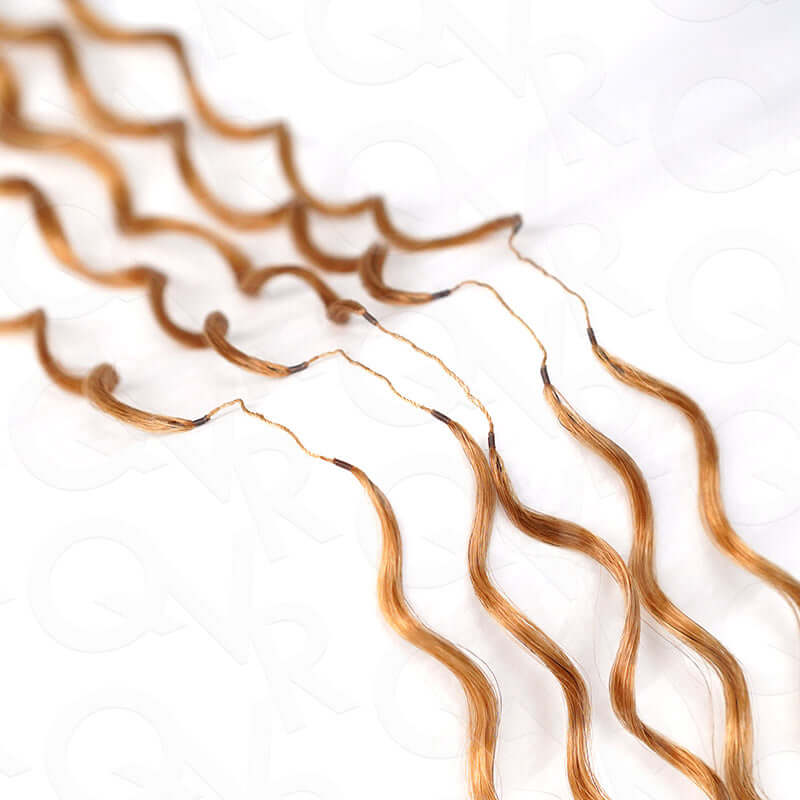 QVR Honey Blonde #27 Crochet Hair Water Wave Machine Made Feather Human Hair Extension