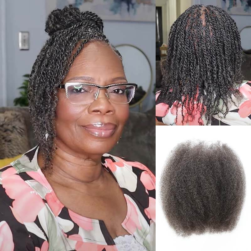 QVR 1 Pack Salt Pepper Color Afro Kinky Bulk Human Hair