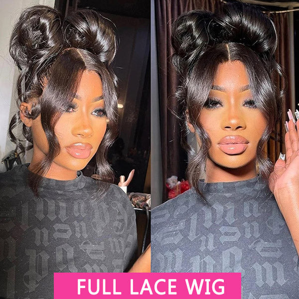 QVR Loose Wave Full Lace Wig Handmade Natural Black Human Hair Knotless Wigs