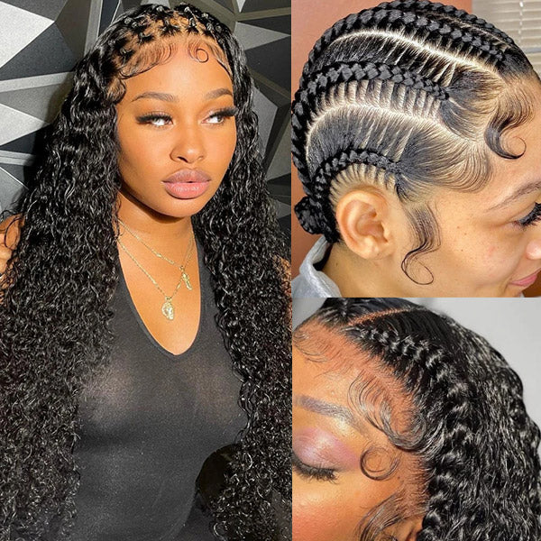 QVR Deep Wave Full Lace Wig Handmade Natural Black Human Hair Knotless Wigs