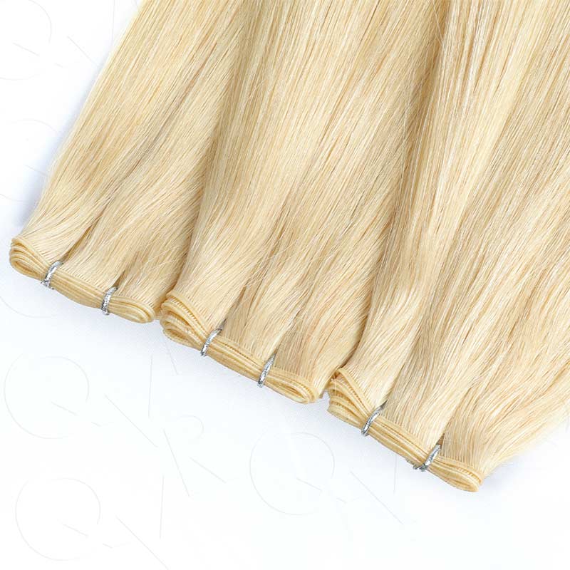 QVR Quick Weave Human Hair Bundles Blonde Straight Invisible Genius Weft Sew In Hair Extensions