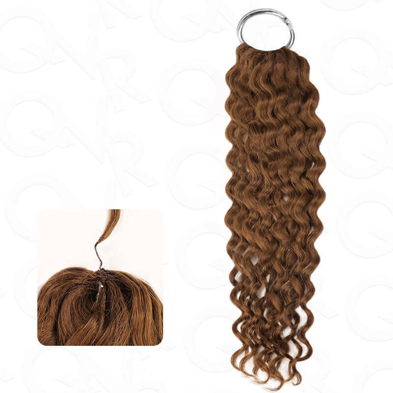 QVR Auburn Brown #30 Crochet Hair Deep Wave Machine Made Feather Human Hair Extension