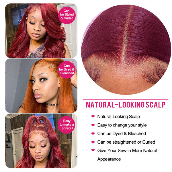 99J HD Lace Wig Body Wave Wig 4x4 Lace Closure Wig Burgundy Human Hair Wig