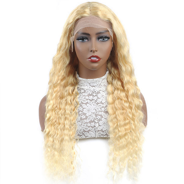613 Honey Blonde Lace Front Human Hair Wigs 13*4 Deep Wave Lace Front Wig 150% Density