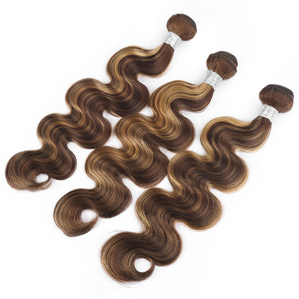 Highlight Body Wave Hair 3 Bundles with 13x4 Lace Frontal Closure Ear to Ear Virgin Human Indian Hair
