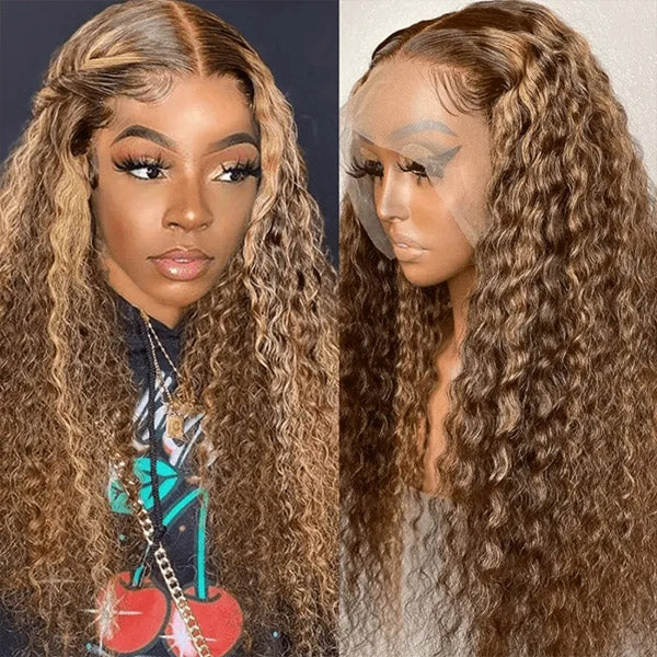 QVR Highlight Wigs Deep Wave 13x4 HD Lace Front Wigs Ombre Honey Blonde Human Hair Wigs