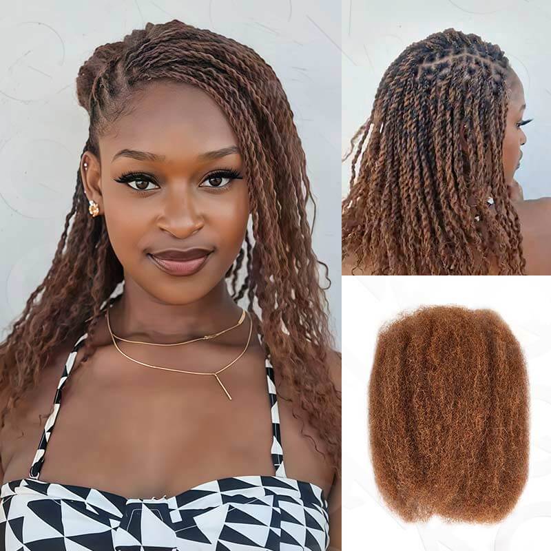 QVR 1 Pack Auburm Brown Afro Kinky Bulk Human Hair