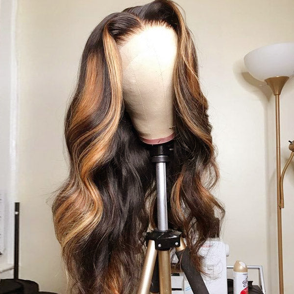 QVR Body Wave Human Hair Wigs Highlight Balayage HD Lace Front Wigs 4x4 5x5 Lace Closure Wigs