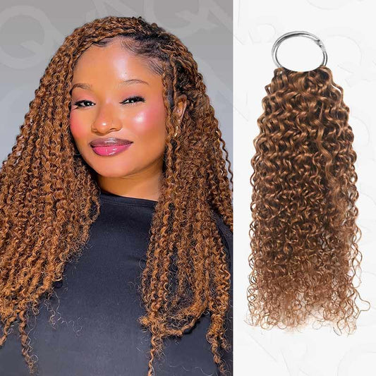 QVR Auburn Brown #30 Crochet Hair Small Kinky Curly Machine Made Feather Human Hair Extension
