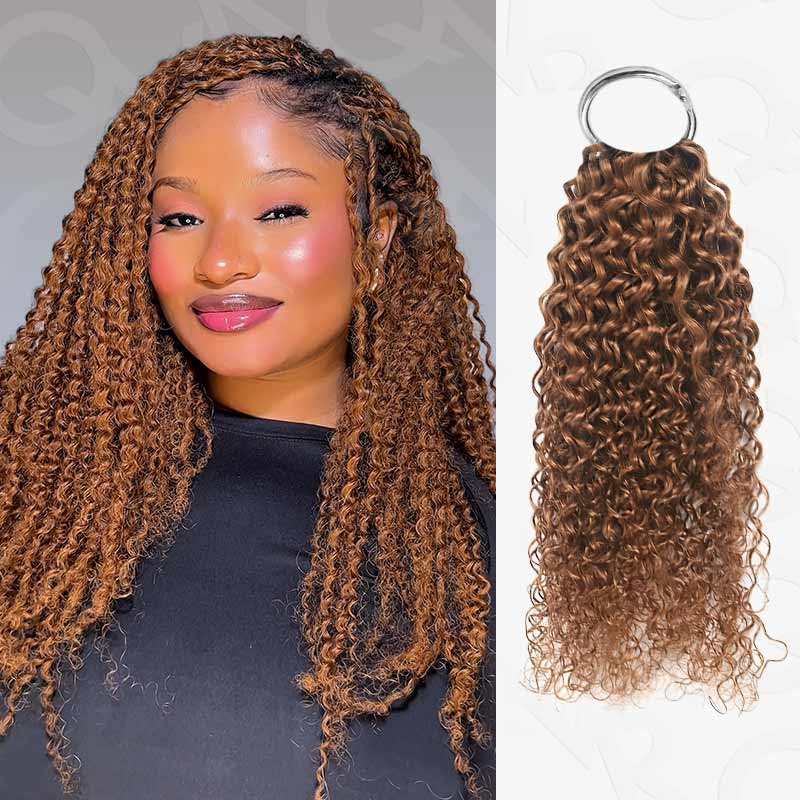 QVR Brown Highlight Crochet Hair Small Kinky Curly #1B+#30 Machine Made Feather Human Hair Extension