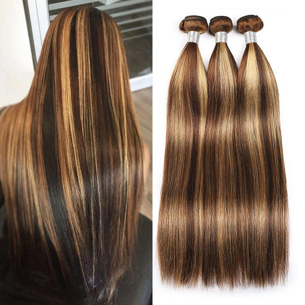Honey Blonde Highlight Bundles Brazilian Straight Human Hair Weave Piano Hair 3 Bundles