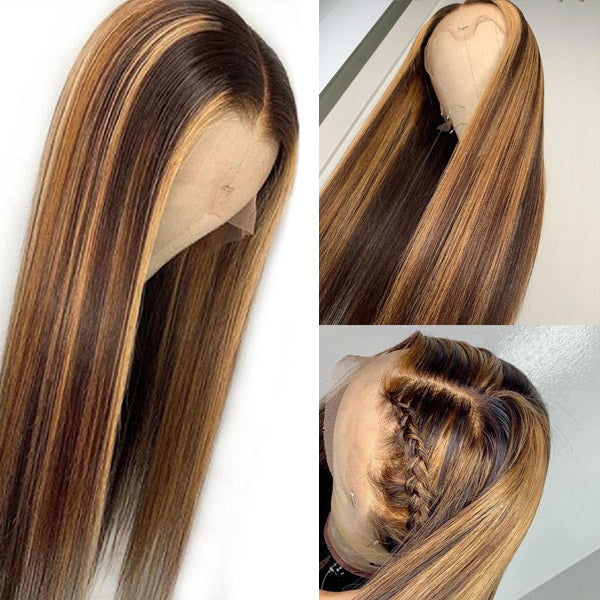 Highlight 4x4 HD Lace Wigs Straight Human Hair Balayage Wigs 5x5 Transparent Lace Closure Wigs 180% Density