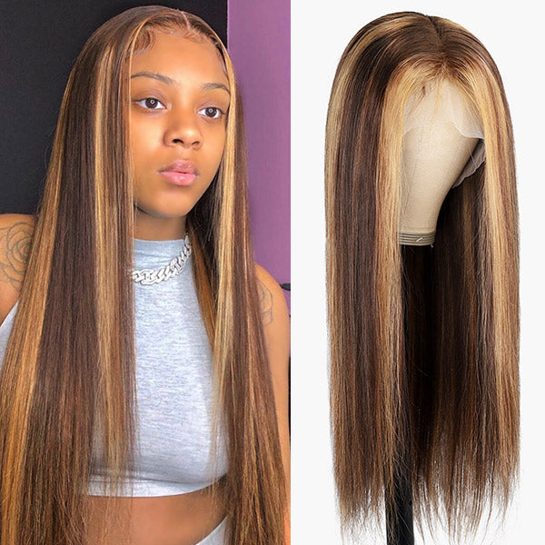 Highlight 4x4 HD Lace Wigs Straight Human Hair Balayage Wigs 5x5 Transparent Lace Closure Wigs 180% Density
