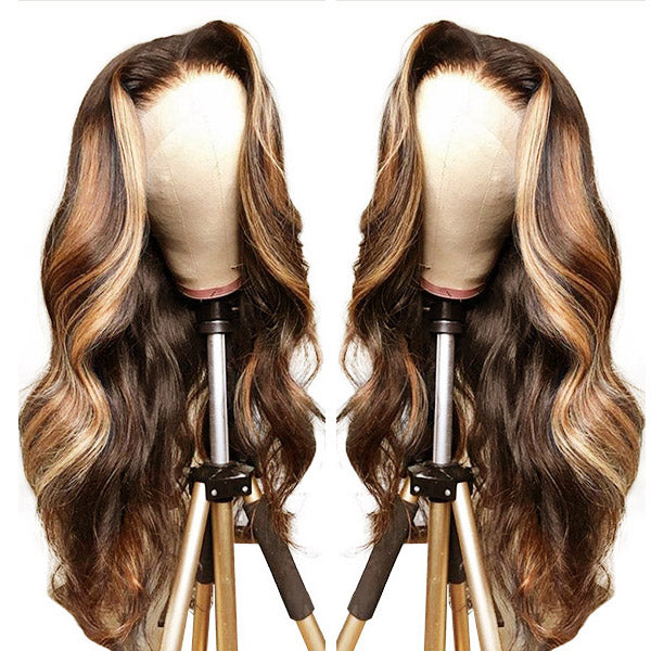 Honey Blonde Highlight Lace Front Wigs Body Wave Human Hair Wig 13x4 HD Lace Frontal Wigs