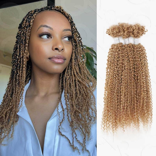 QVR Honey Blonde Afro Kinky V Bulk for Kinky Twist Crochet Braiding Hair