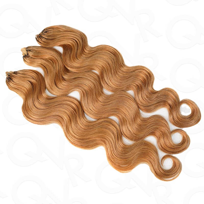 QVR Honey Blonde #27 Crochet Hair Body Wave Machine Made Feather Human Hair Extension