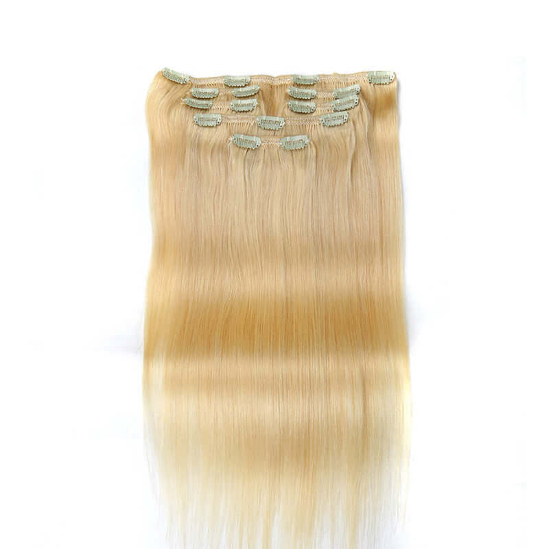 QVR Straight 7Pcs Clip in Virgin Human Hair Extensions Brazilian Natural Black Color Hair