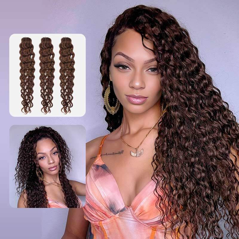 QVR Dark Brown #4 Water Wave Soft Feather Crochet Braids Human Hair Extensions