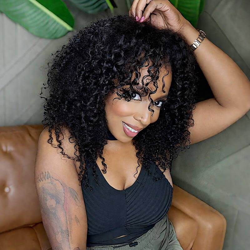 US Only|QVR #1B Small Kinky Curly Feather Crochet Human Hair
