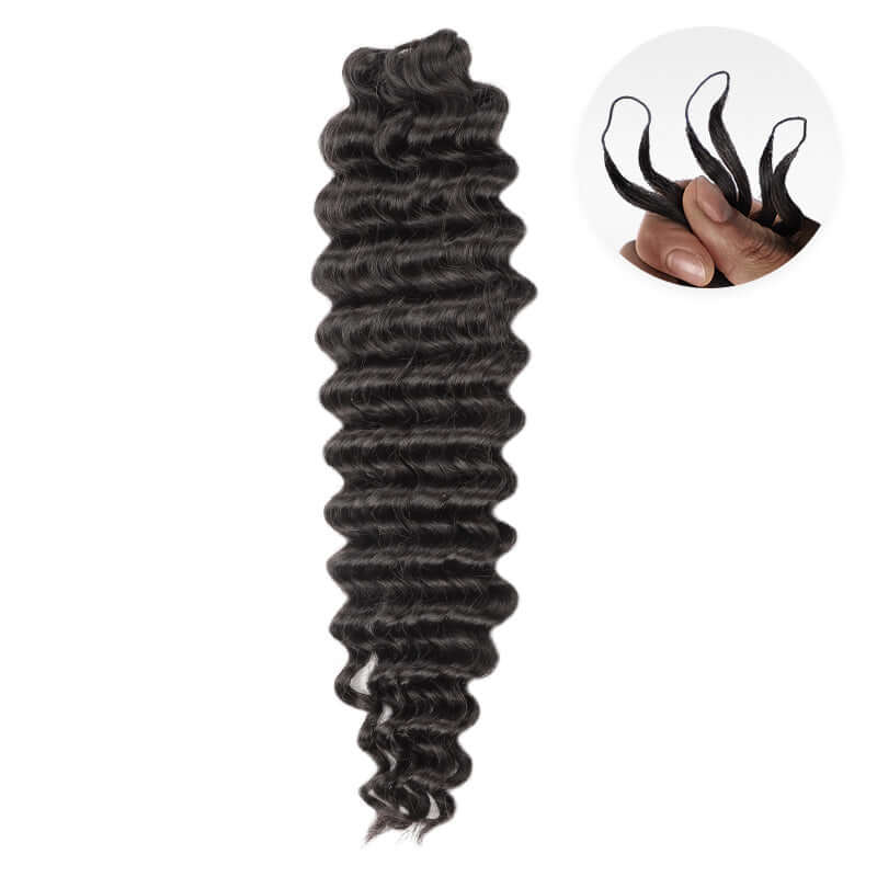 QVR Seamless Deep Curly Handmade Feather Crochet Braid Natural Black Human Hair Extensions