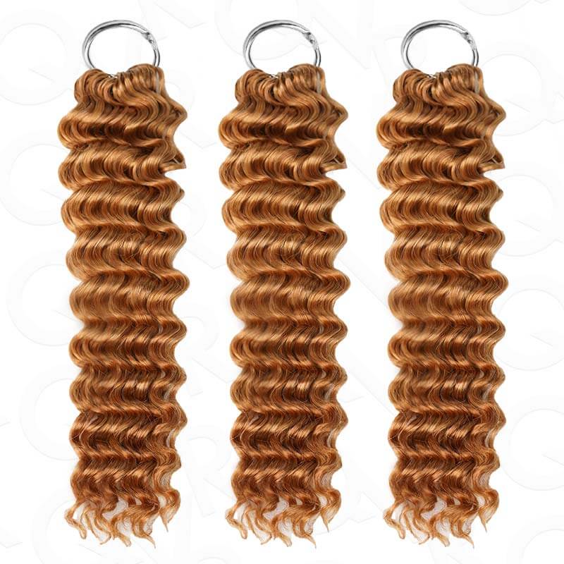 QVR Honey Blonde #27 Crochet Hair Deep Wave Machine Made Feather Human Hair Extension