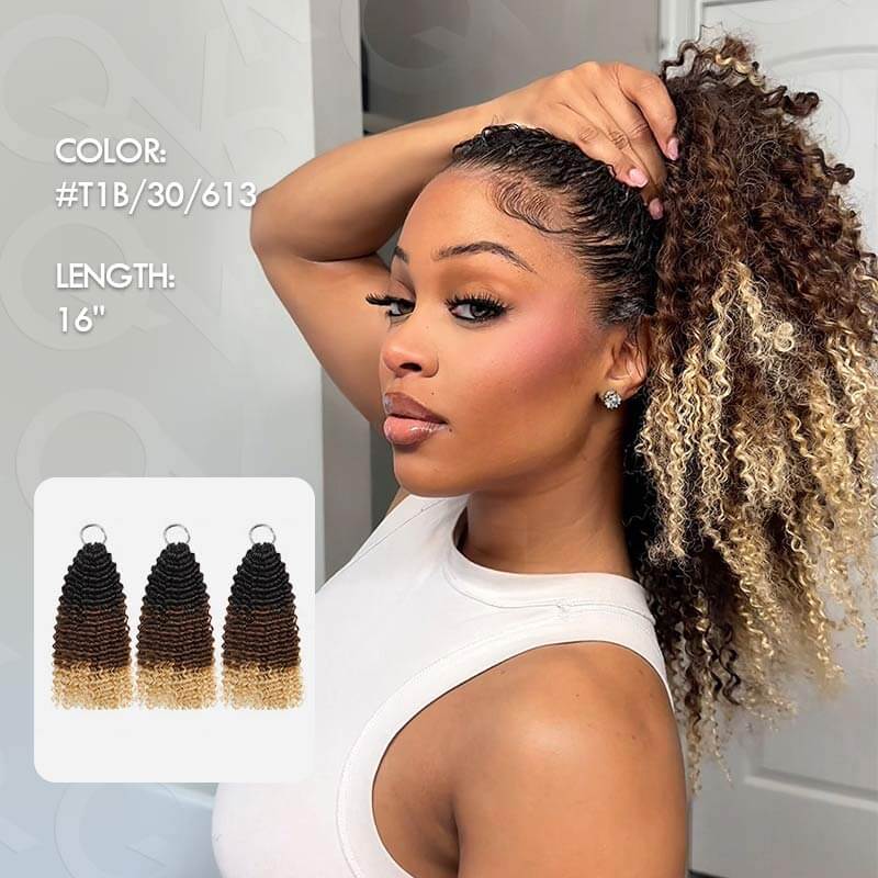 QVR Ombre #T1B/30/350 Small Kinky Curly Machine Made Feather Crochet Human Hair Extensions
