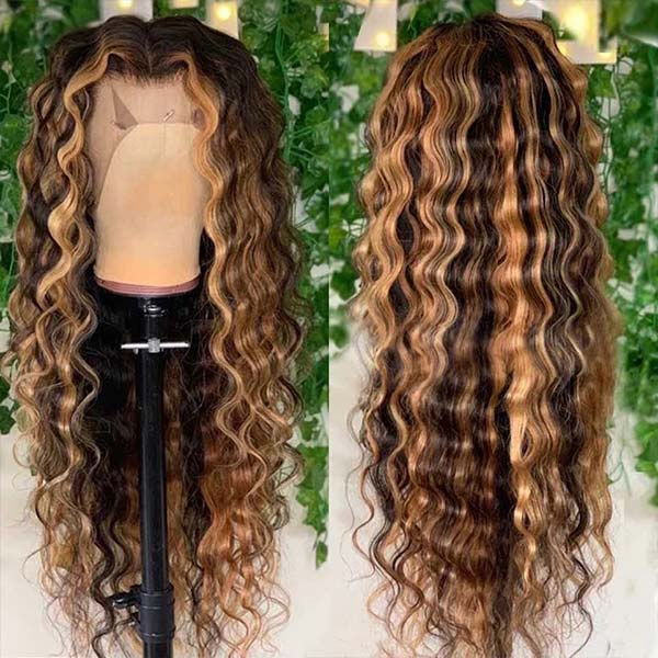 Highlight Wigs Loose Deep 4*4 Lace Closure Wigs Human Hair Wigs with Highlights HD Transparent Lace Wig
