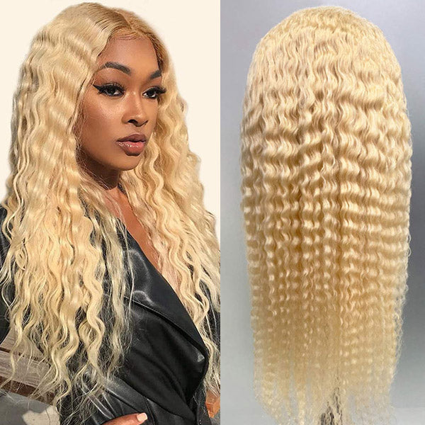 613 Honey Blonde Lace Front Human Hair Wigs 13*4 Deep Wave Lace Front Wig 150% Density
