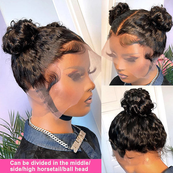 QVR Deep Wave Full Lace Wig Handmade Natural Black Human Hair Knotless Wigs