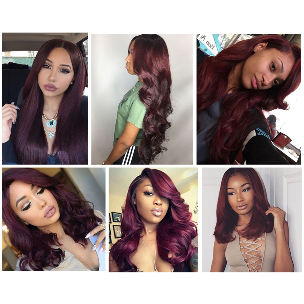 QVR Body Wave Bundles With Closure Remy Brazilian Human Hair Burgundy 99J Dyed 3 Bundles With 4x4 Closure