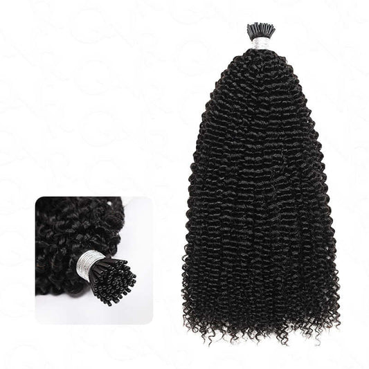 QVR Afro Kinky Curly I Tip Hair Extensions Natural Black Human Hair