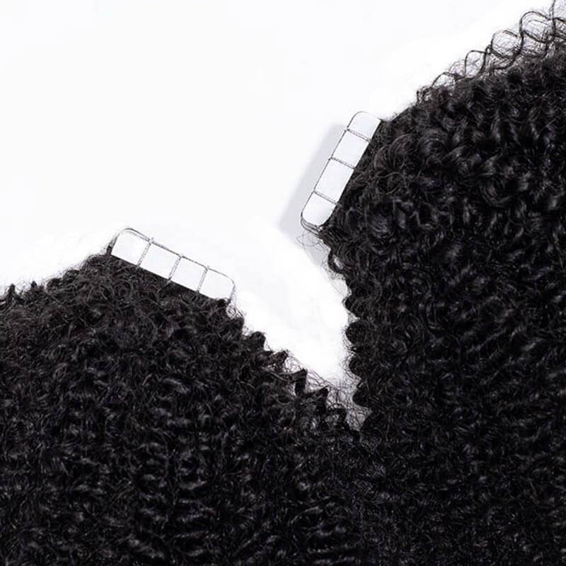 QVR Seamless Afro Kinky Curly Tape in Hair Extensions Natural Black Human Hair